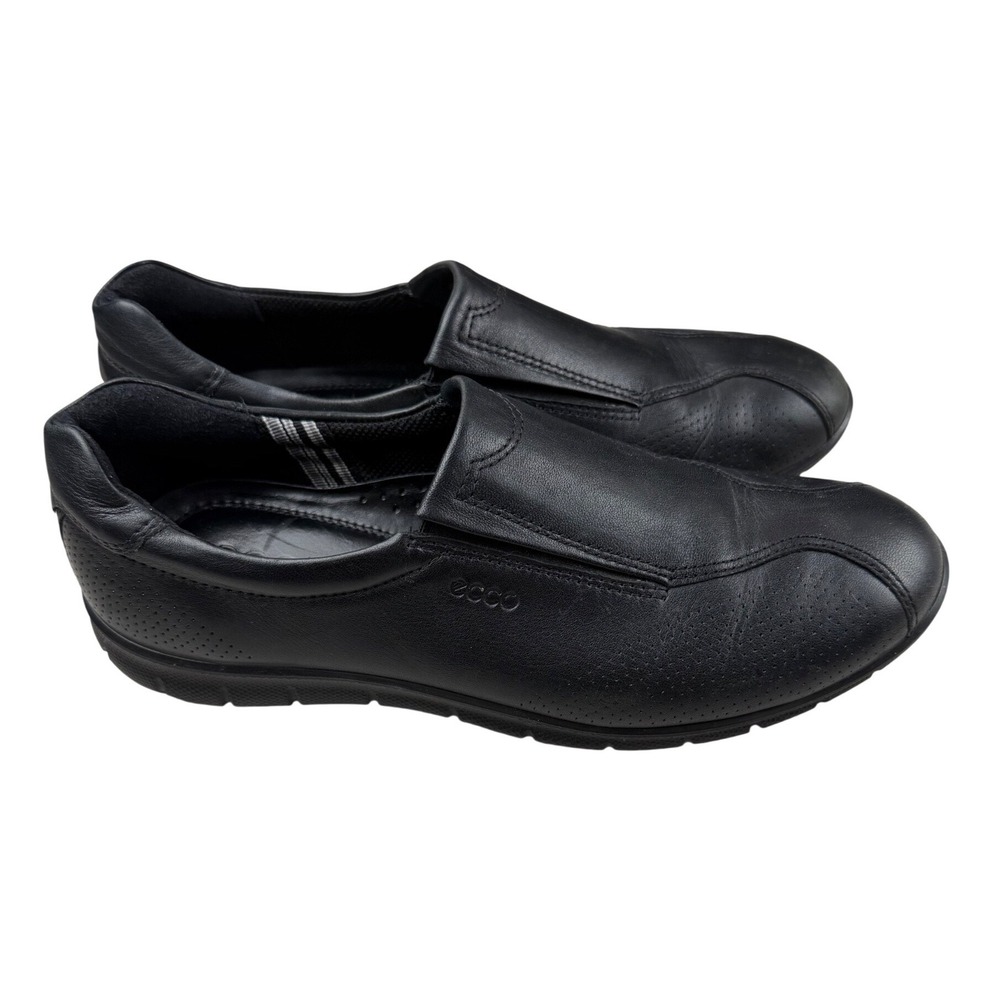 ECCO Women Black Leather Slip On Loafers Size 39 Round Toe Comfort Shoes